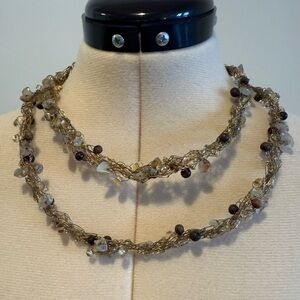 Gold wire crochet beaded necklace